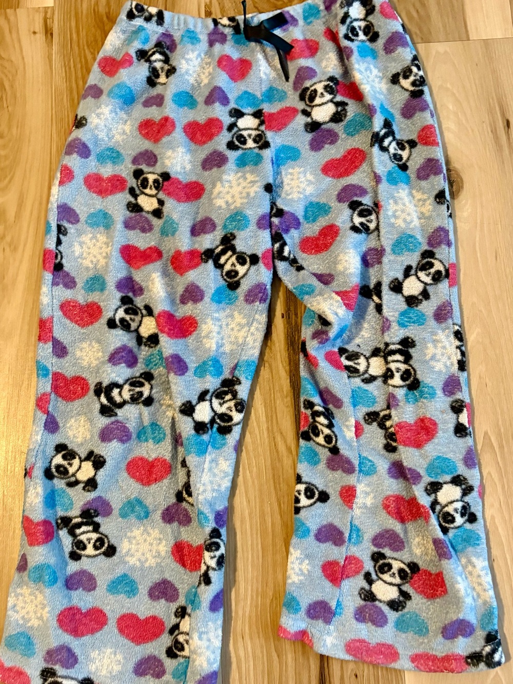 Kids Plush Panda Heart Pajama Pants - Light Blue